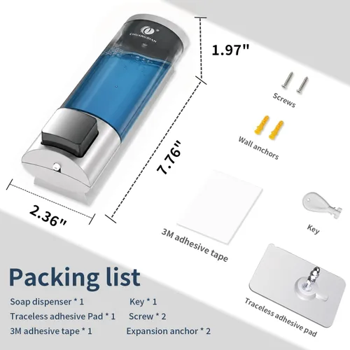Vista 7 de Dispensador de jabón manual para montaje en pared, 6.76 oz/200 ml, sin Plata