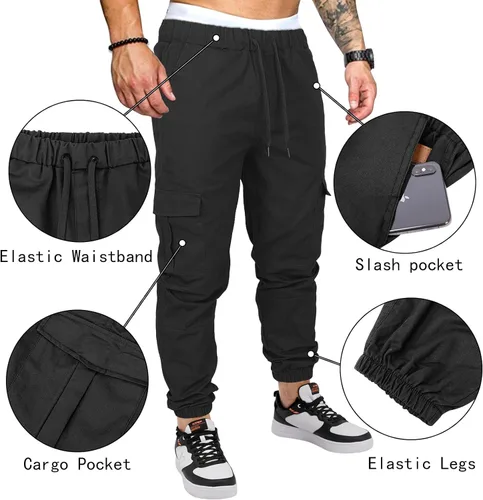 Vista 2 de OUTSON Pantalones deportivos de algodón para hombre, pantalones deportivos casuales de algodón, pantalones deportivos de gimnasio, pantalones largos