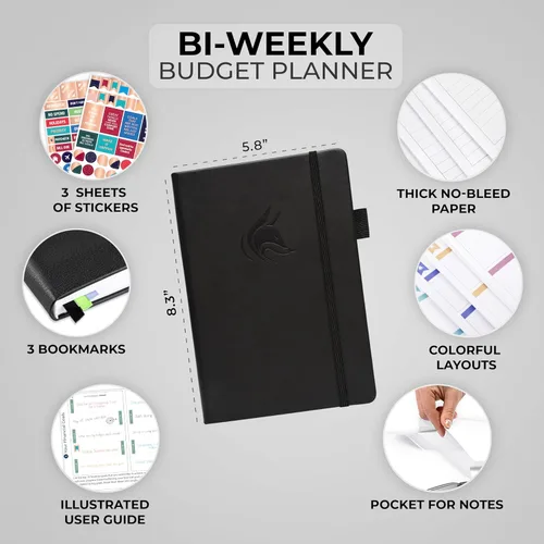 Vista 2 de Clever Fox Planificador de presupuesto bi semanal - Libro organizador financiero sin fecha - Rastreador de gastos, cuaderno de presupuestos y Negro