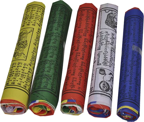 Vista 3 de Banderas de oración budista tibetana de 8.5 pulgadas para suerte, felicidad, longevidad y prosperidad - Paquete de 50