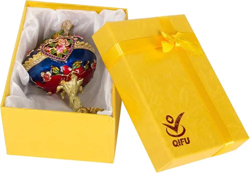 Vista 6 de QIFU Pintado a mano esmaltado estilo huevo Faberge decorativo con bisagras joyería baratija caja regalo único para decoración del hogar