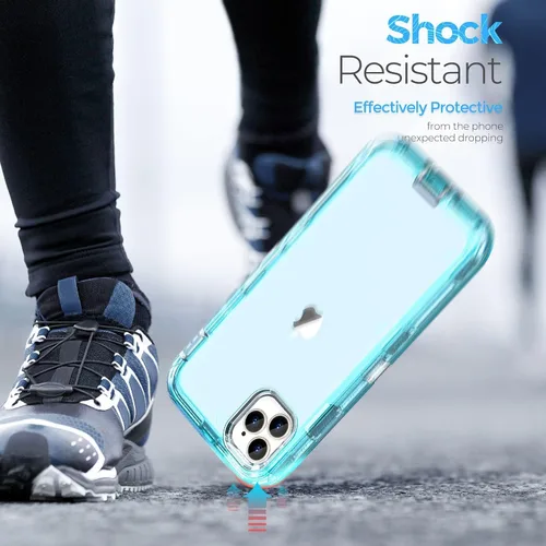Vista 5 de ORIbox Funda azul para iPhone 14 Pro, protección contra caídas de grado militar de 10 pies, funda transparente resistente a prueba de golpes