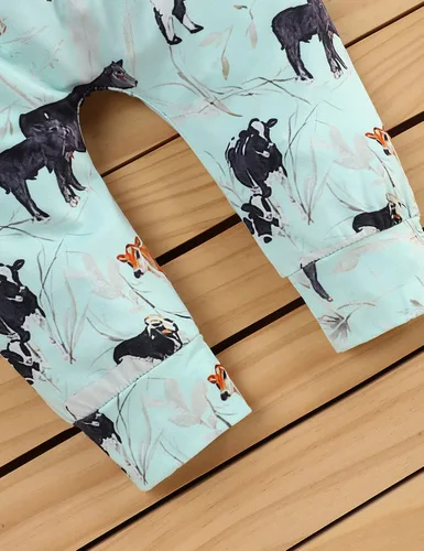 Vista 9 de bilison Conjunto de 3 piezas de ropa de verano para bebé recién nacido con estampado de vaca + pantalones + sombrero