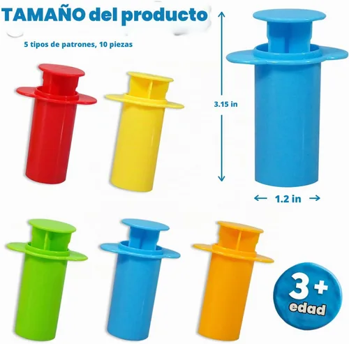Vista 2 de Juego de extrusoras de masa de diseños surtidos - Juego de 10 Juego de herramientas de masa de arcilla y masa de juego no tóxicas para modelado