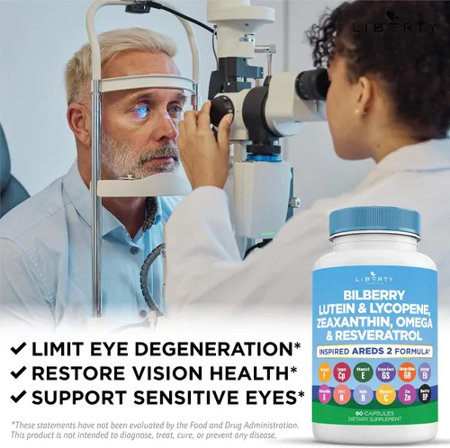 Vista 4 de Liberty Lifestyle Vitaminas para la salud ocular con arándano 6000 mg de luteína y zeaxantina 40 mg de licopeno 40 mg de resveratrol 3000 mg