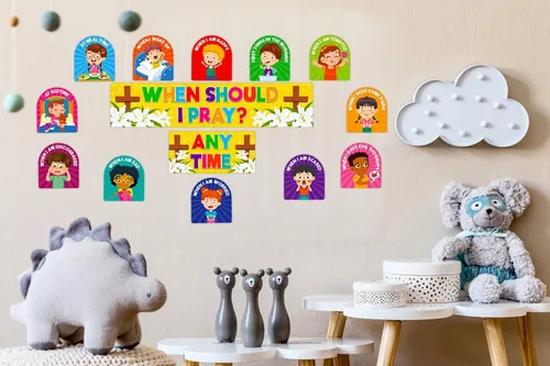 Vista 6 de FLYAB Juego de decoración de tablón de anuncios con texto en inglés «When Should I Pray» («When Should I Pray»)