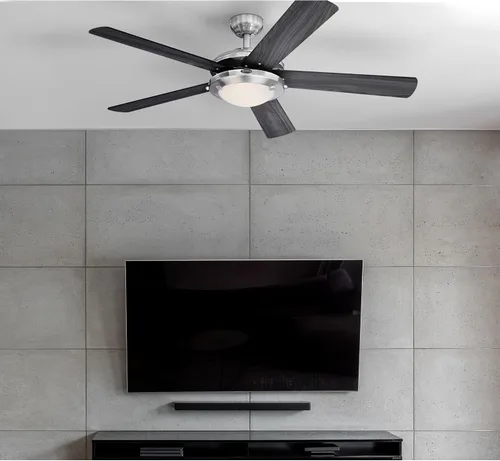 Vista 3 de Westinghouse 7305400 Comet - Ventilador de techo LED, 52 pulgadas, níquel cepillado, vidrio esmerilado Instalación en interiores, luz LED