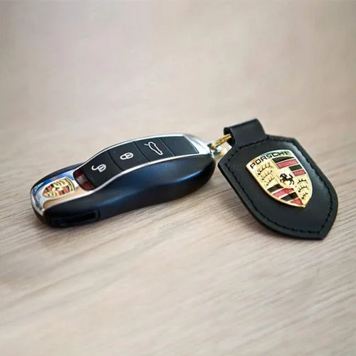 Vista 6 de Porsche Genuine Key Chain Ring Vehicle Keys Crest Keyfob Negro