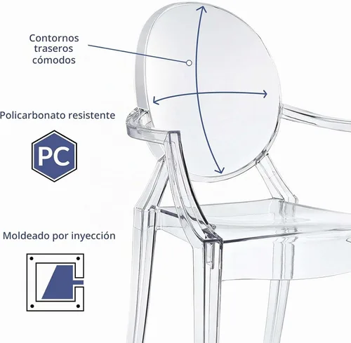 Vista 3 de Silla de Comedor transparente de Casper, Policarbonato, Transparente