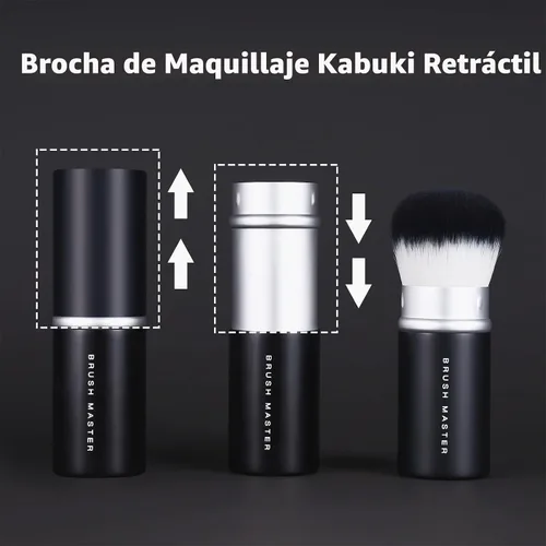 Vista 2 de Brocha de maquillaje retráctil Kabuki para rubor, bronceador, base, polvo, cepillo cosmético facial de viaje Kabuki retráctil negro