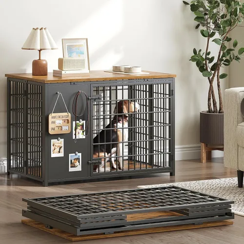 Vista 9 de YATINEY Muebles plegables para perros, jaula para perros con marco de bricolaje, perrera resistente para interiores con ganchos, mesa auxiliar