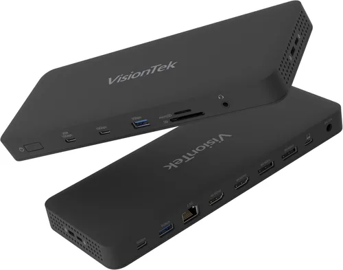 Vista 10 de VisionTek VT1200DL - Estación de acoplamiento USB-C dual 4K - 2 puertos HDMI, 2 puertos DisplayPort, paso de alimentación de 100 W, base universal
