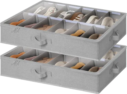 Vista 11 de StorageWorks Organizador de zapatos para armario, con capacidad para hasta 24 pares, juego de 2 contenedores de almacenamiento de zapatos debajo