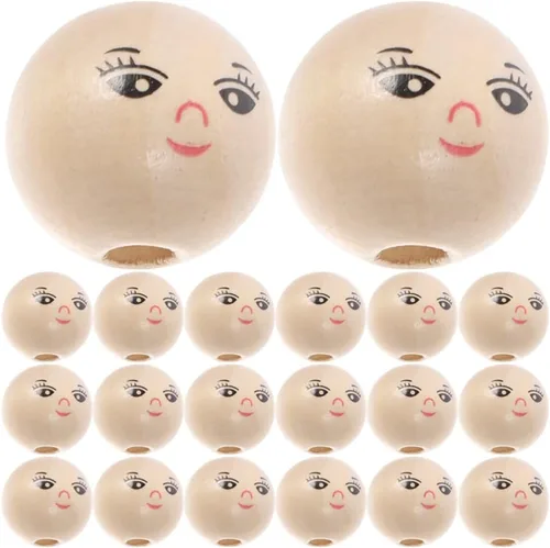 Vista 2 de MAGICLULU 50 cuentas de madera con cara sonriente, bolas de cara natural, cuentas de madera para hacer joyas, pulseras, collares, como se muestra