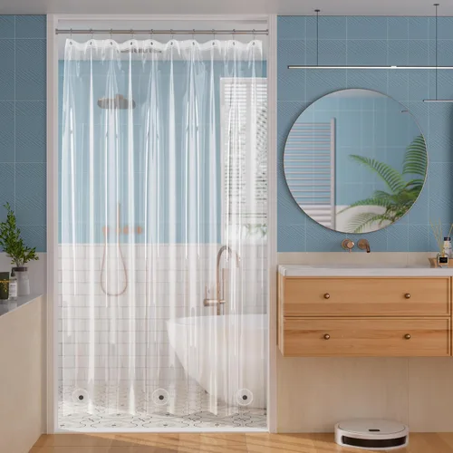 Vista 25 de Titanker Forro de cortina de ducha de plástico, 72 x 72 pulgadas, forro de ducha beige ligero de PEVA, cortinas de ducha para baño, forro de ducha