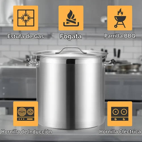 Vista 6 de CURTA Olla resistente de 32 cuartos de galón con tapa, listado NSF, lista para inducción, base revestida de 3 capas, olla de cocina de acero
