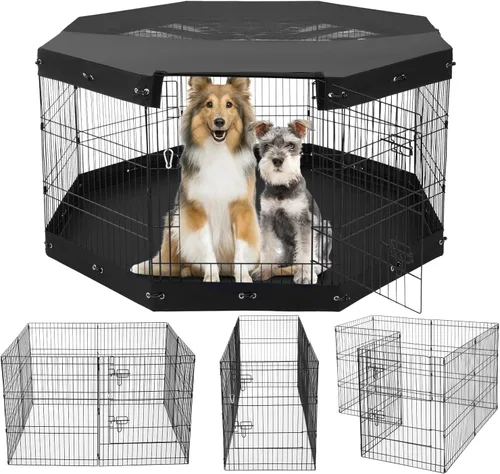 Vista 16 de VEVOR Corralito para perros, 4 paneles de 24 x 36 pulgadas, parque de ejercicio plegable de metal para mascotas, valla para perros para interiores
