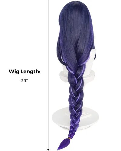 Vista 5 de Half and Half Raiden Shogun - Peluca larga para cosplay, color morado oscuro, degradado, pelucas trenzadas de anime con flequillo, cabello sintético