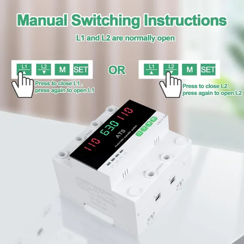 Vista 5 de Interruptor de transferencia automática/manual de 63A 110V, selector de fase de prioridad L1, pantalla LED, montaje en carril DIN, 50/60Hz, ATS