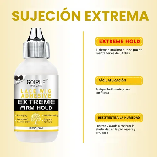 Vista 3 de Pegamento de peluca de 1.34 onzas, pegamento de peluca impermeable con encaje frontal para pelucas con herramientas y varilla de cera para cabello