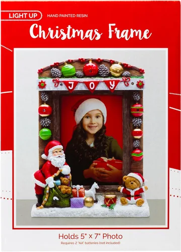 Vista 5 de Marco de fotos iluminado de resina JOY Christmas Santa de 5" x 7