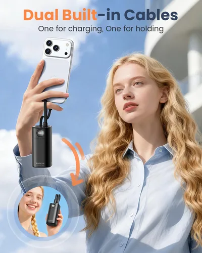 Vista 6 de Cargador Portátil Power Bank 20,000mAh para Viajes y Aire Libre, Cargador Portátil de Super Carga Rápida PD 35W con 2 Cables Integrados, Pantalla