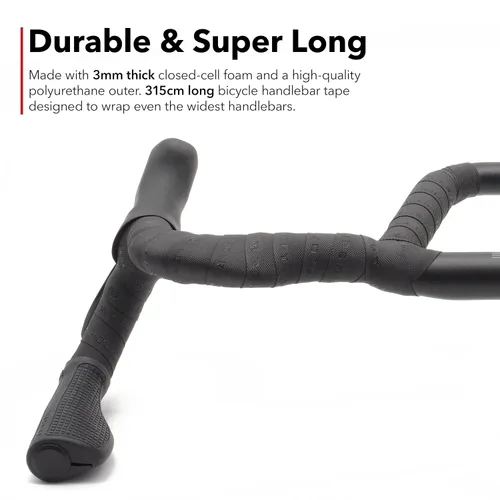 Vista 4 de REDSHIFT Cinta de manillar de bicicleta realmente larga para bicicletas de carretera, grava, Fixie Bicicletas Drop Bar Handle Wrap, accesorio Negro
