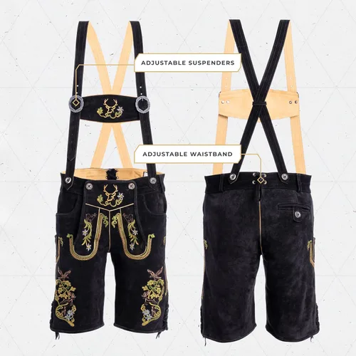 Vista 2 de BAVARIA TRACHTEN Lederhosen - Lederhosen alemán auténtico para hombre, traje de Oktoberfest, color marrón claro