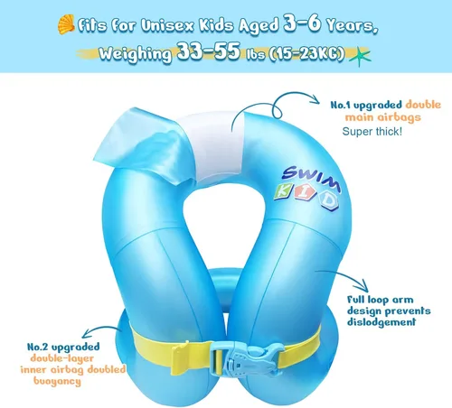 Vista 2 de Chaleco de natación para niños pequeños de 3-6/5-12 años, 30-50/50-90 libras, flotadores inflables portátiles para piscina con hebilla de seguridad