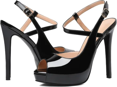 Vista 4 de Joseywade Sandalias de tacón alto con plataforma para mujer, sandalias de tacón alto con punta abierta, zapatos de vestir de fiesta de tacón