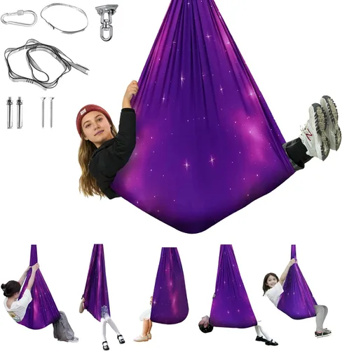 Vista 16 de Columpio sensorial para niños y adultos, columpio de terapia de doble capa para interiores y exteriores, columpio para acurrucarse con accesorios