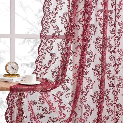Vista 15 de Cortinas de encaje floral victoriano transparentes - 45 pulgadas de largo, 2 paneles, bolsillo para barra de cocina estilo cafetería, filtro de luz