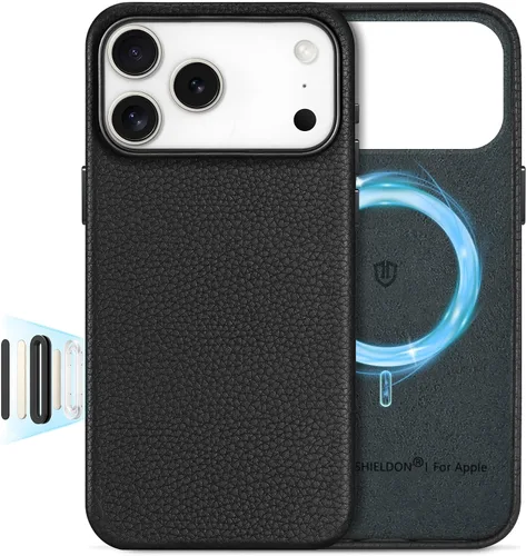 Vista 45 de SHIELDON Funda de piel auténtica para iPhone 17 de 6.3" 2025, color negro