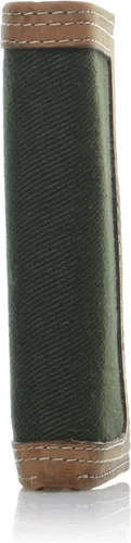 Vista 4 de WOLVERINE Cartera triple de cuero y lona resistente para hombre con bloqueo RFID, NegroGris