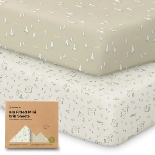Vista 22 de Sábanas ajustadas para Pack and Play - Paquete de 2 sábanas mini para cuna para Pack N Play, colchón 38x26, ropa de cama suave y acogedora