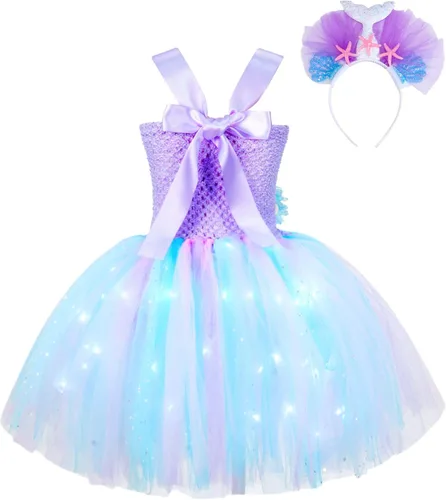 Vista 2 de easyforever Vestido tutú de ballet para niñas con luz LED de color, disfraz de princesa, carnaval, Halloween, fiesta de cumpleaños