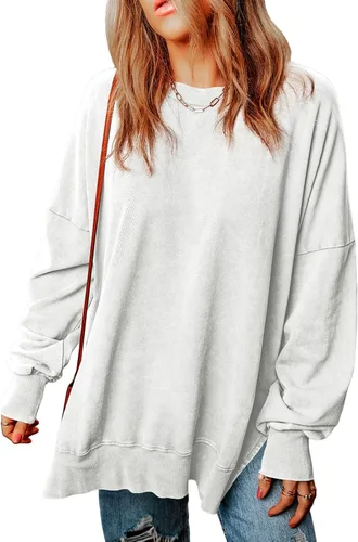 Vista 61 de SHEWIN Sudadera casual de manga larga con cuello redondo para mujer, ligera, holgada