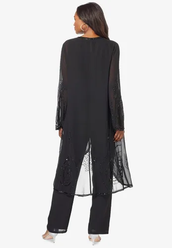 Vista 3 de Roaman's Traje de pantalón de tres piezas con cuentas de talla grande para mujer