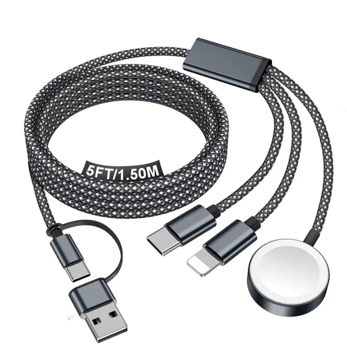 Vista 15 de Esenciales de viaje para cargador de Apple Watch, cargador de iPhone, cable de carga de viaje 3 en 2 tipo C/Lightning/magnético, cable de carga