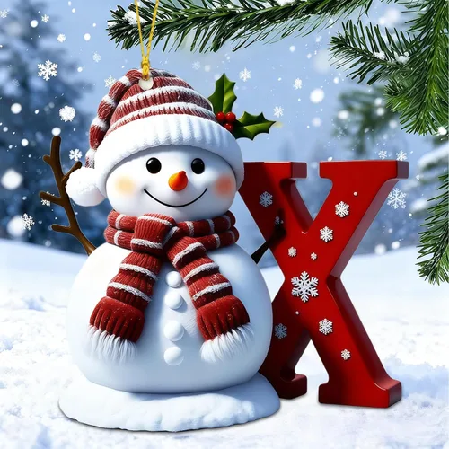 Vista 28 de Adornos de muñeco de nieve de Navidad, linda decoración de árbol de Navidad en forma de letra personalizada colgante, adorno colgante de bricolaje