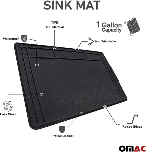 Vista 6 de OMAC 2 alfombrillas para debajo del fregadero para cocina y baño, 34 x 22 pulgadas, ajustable, impermeable, protector de gabinete para goteos 2 x