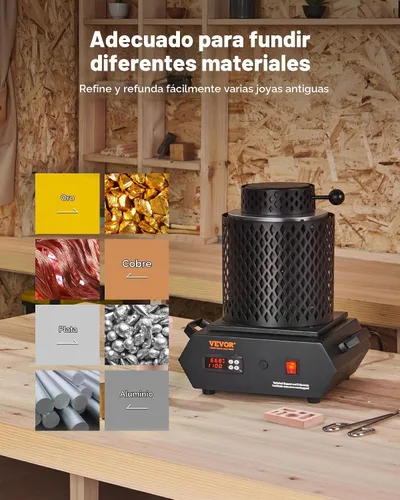 Vista 6 de VEVOR Horno de fusión de oro, 1350 W, 2102 ℉, horno de fusión eléctrico