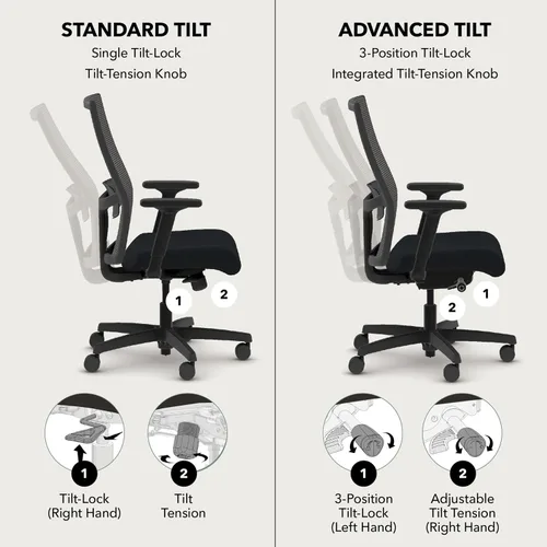 Vista 4 de HON Ignition 2.0 - Silla de trabajo con respaldo medio, control avanzado de inclinación sincronizada, silla de oficina con soporte lumbar, brazos