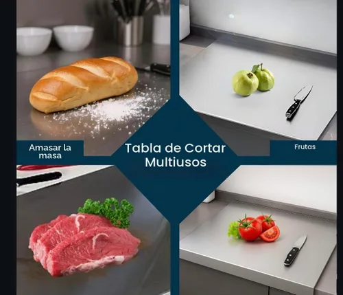 Vista 7 de Tabla de cortar de acero inoxidable para cocina, grado alimenticio 304, adecuada para carne, frutas, verduras y pan, tablas de cortar de gran
