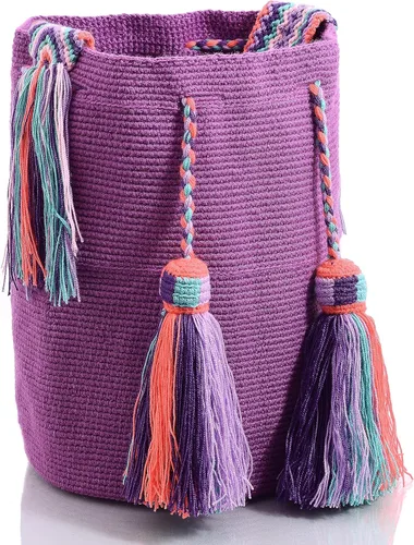 Vista 3 de Wayuu Classic Boho Collection - Bolso de mano tejido de ganchillo para playa