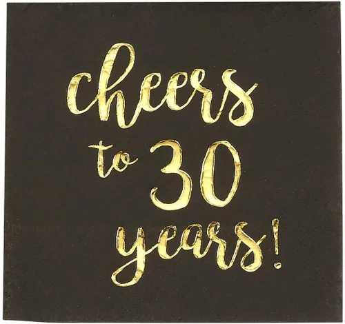 Vista 8 de BLUE PANDA Servilletas de 30 cumpleaños – 5 x 5 pulgadas, 3 capas, 50 unidades, negro y dorado – Servilletas estampadas con texto en inglés «Cheers