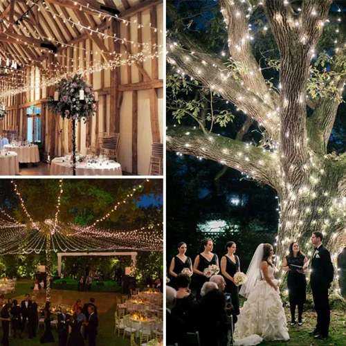 Vista 4 de Tira de luces de Navidad, 33 pies, 100 luces LED blancas para árbol de Navidad, tira de luces conectables para interiores, cable transparente, 8
