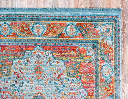Vista 4 de Unique Loom Baracoa Collection - Alfombra malecón (2 pies 2 pulgadas x 3 pies 1 pulgada, rectangular, azul claro/naranja)