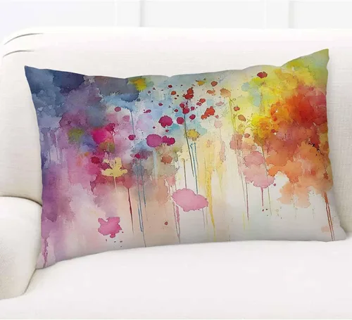 Vista 6 de EKOBLA Funda de almohada de arte abstracto, acuarela, lienzo de color azul, amarillo, rojo, vívido salpicaduras, decoración lumbar, funda