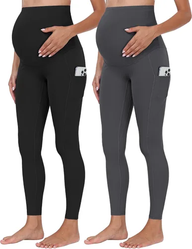Vista 47 de WHOUARE Leggings de maternidad sobre el vientre con bolsillos para mujer, cintura alta, entrenamiento, pantalones de yoga